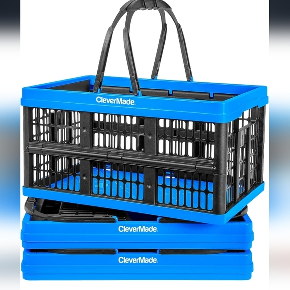 CleverMade Collapsible Shopping Basket, Neptune Blue, 2PK - 16L (4 Gal) Reusable - Picture 9 of 9